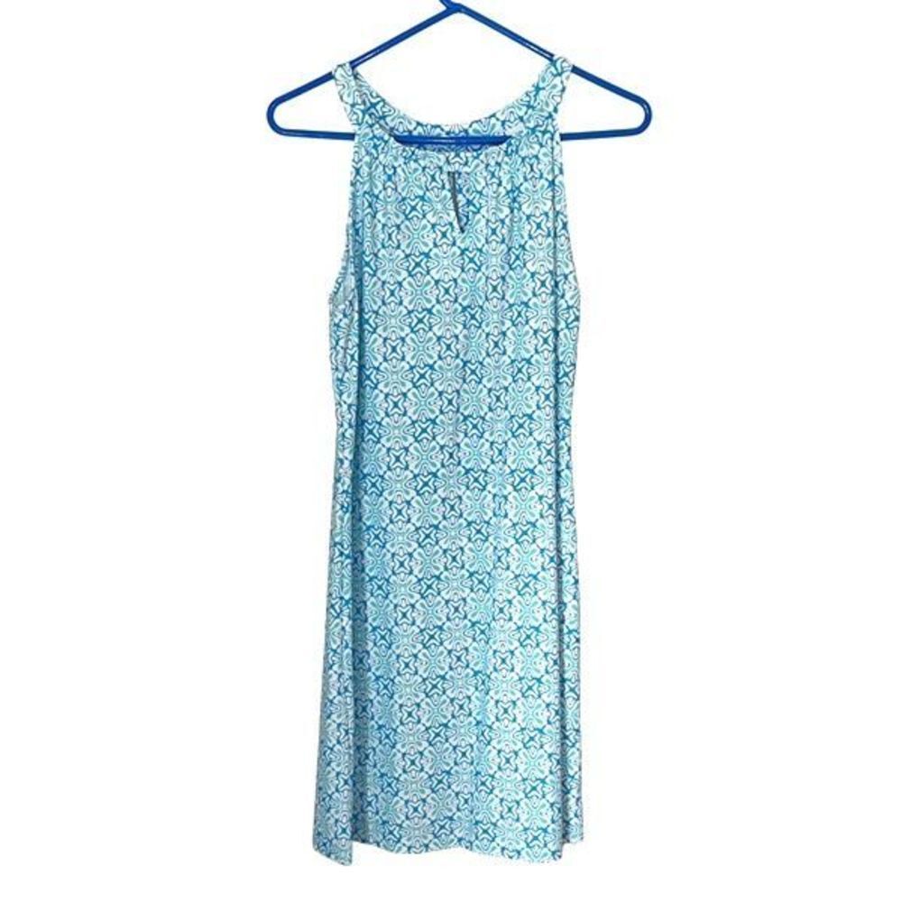 Jude Connally Womens Geometric Print Sleeveless Midi Dress Blue White Large